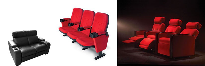 Fauteuils cinéma, motorisés ou non, type théâtre, loveseat 2 places pour votre salle de cinéma privée. 